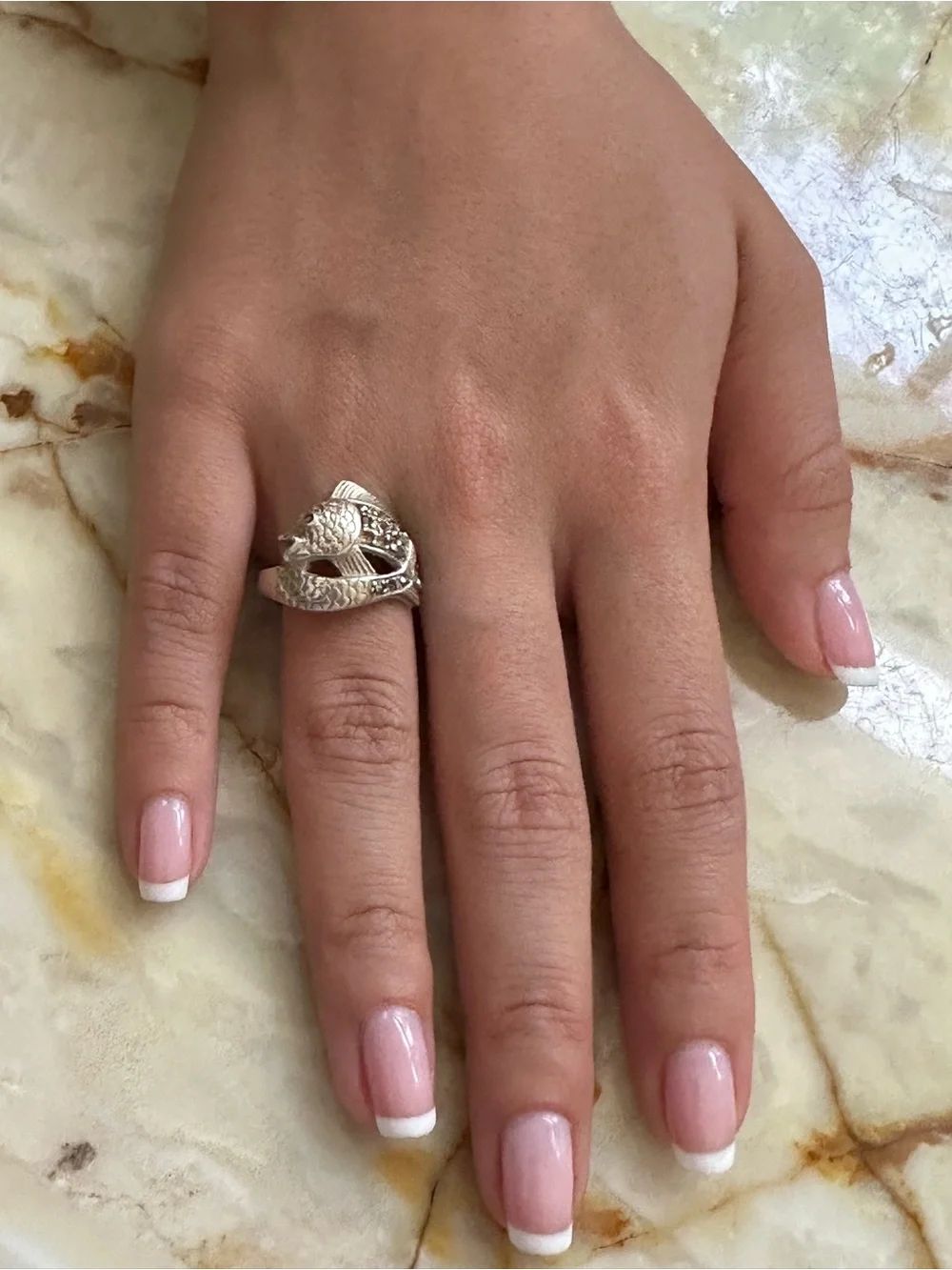 925 Sterling Silver Artisan Fish Wrap Ring